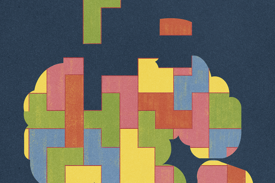 Tetris blocks form the shape of a brain