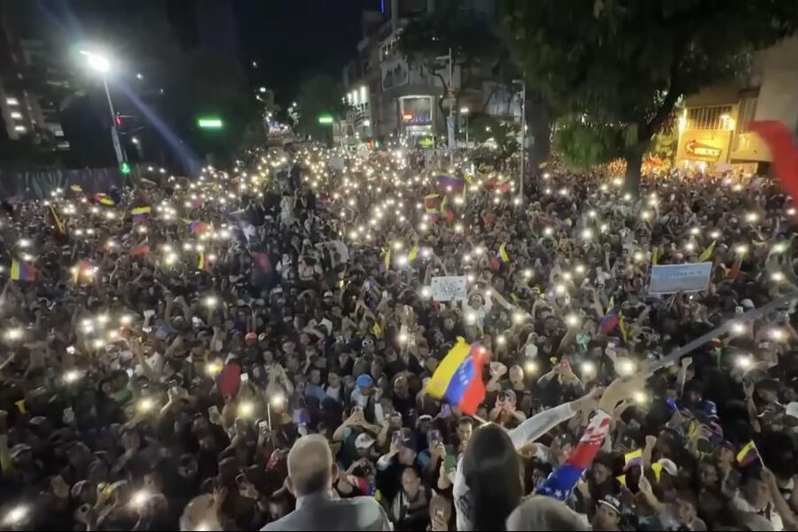 A large group of demonstrators gather in Venezuela