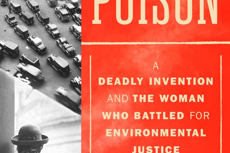 Book cover of 'American Poison' shows an early 20th century photo of cars driving on a multilane road