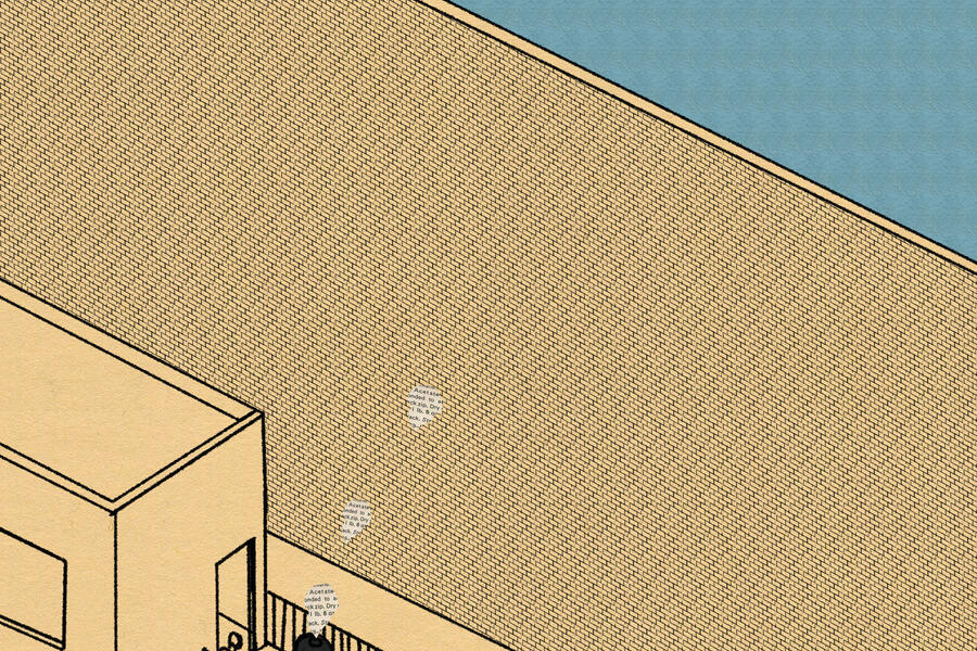 illustration of people inside of a walled-off backyard while grilling