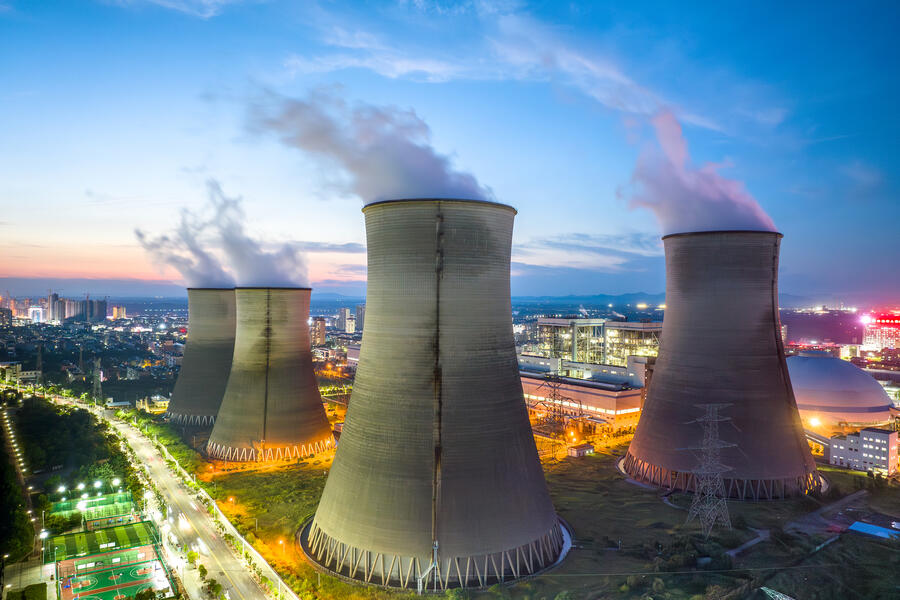 A nuclear power plant in China at dusk