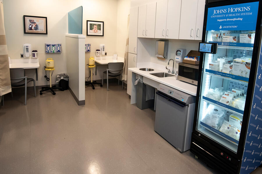 The lactation room in the Bloomberg Children’s Center is equipped with a vending machine that offers supplies at discounted rates.