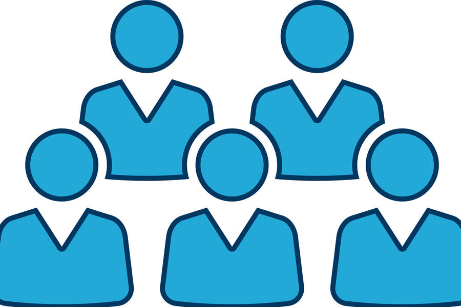 Abstract illustration of five people rendered the same to indicate a group with commonalities