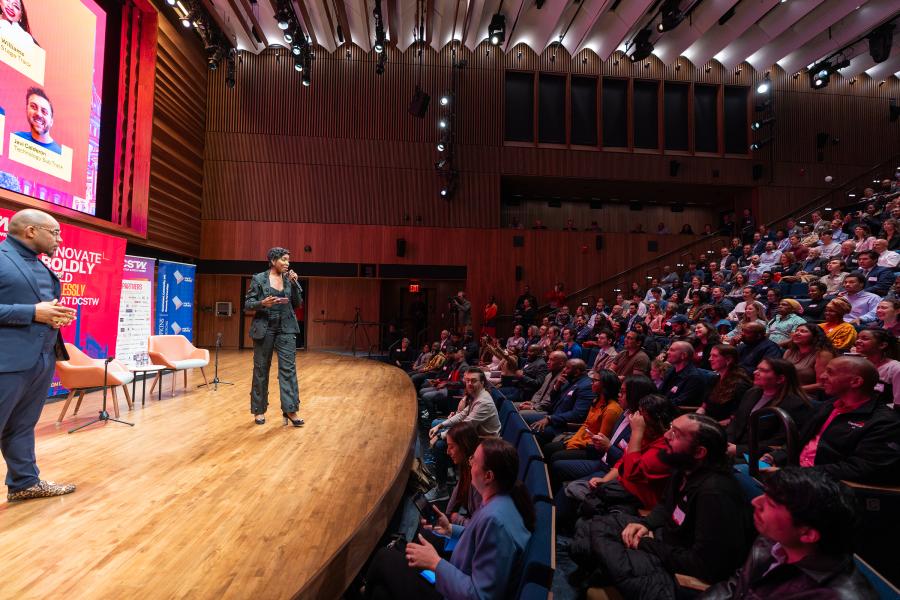 A view of the stage and crowd at Hopkins Bloomberg Center for D.C. Startup & Tech Week