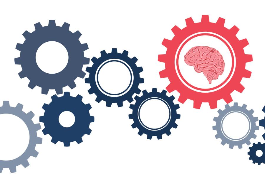 Brain inside a gear that is driving various other gears