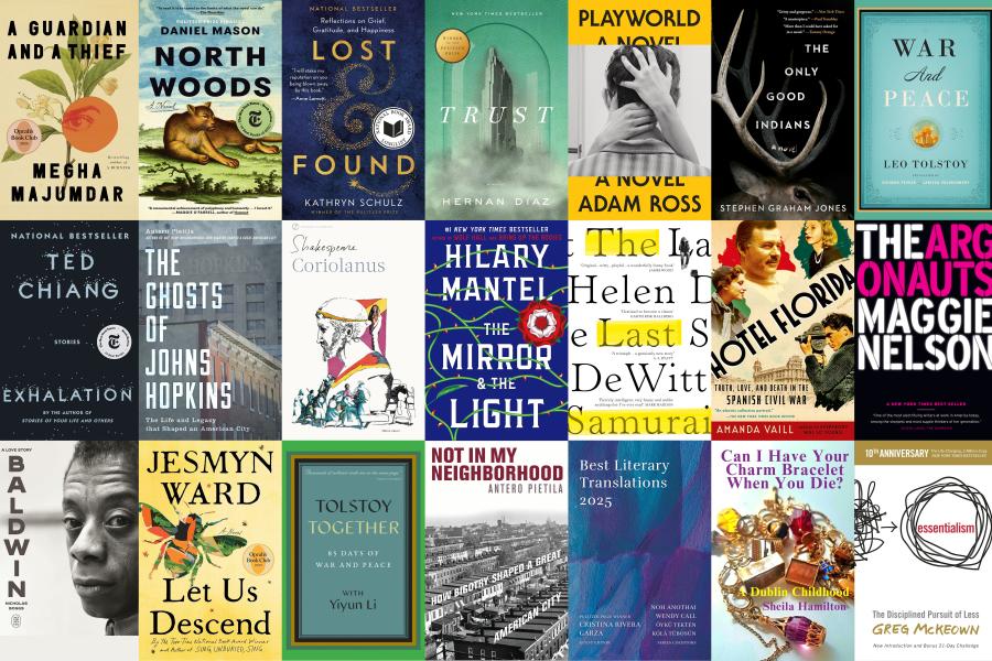 A colorful array of book covers selected by Johns Hopkins scholars and experts