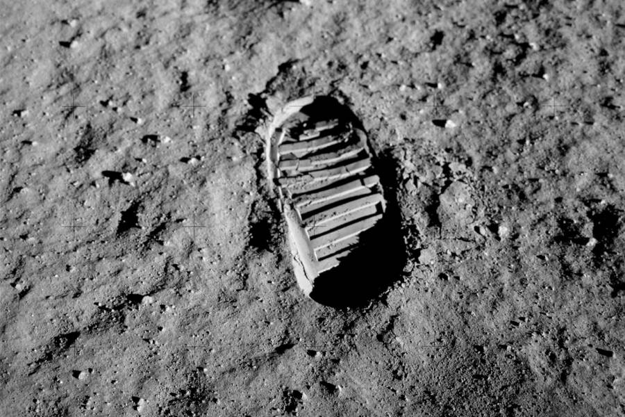 Photo of Buzz Aldrin's boot print on the moon
