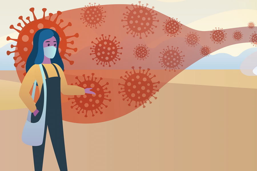 Detail from infographic shows an infected woman speaking