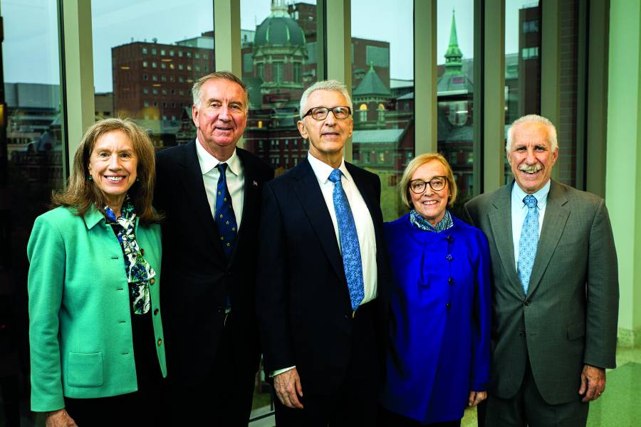 Jan McDonnell, Wilmer Director Peter J. McDonnell, Wilmer Board of Governors’ Chair Sanford Greenberg, Sue Greenberg and Dean of the Medical Faculty/CEO of Johns Hopkins Medicine Paul B. Rothman