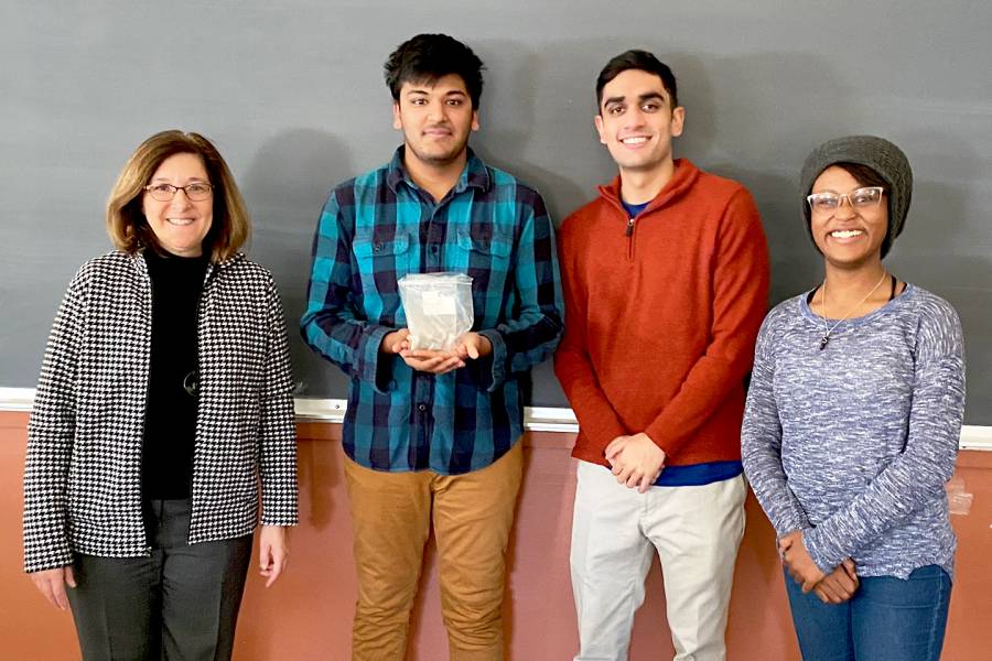 Student group from Patricia McGuiggan’s Materials Characterization class. (in order from left to right) Julie Rose (Museum Director/Curator), Varun Kedia (2020, BME), Anish Thyagarajan (2020, BME) and Avery Burrell (2020, BME)