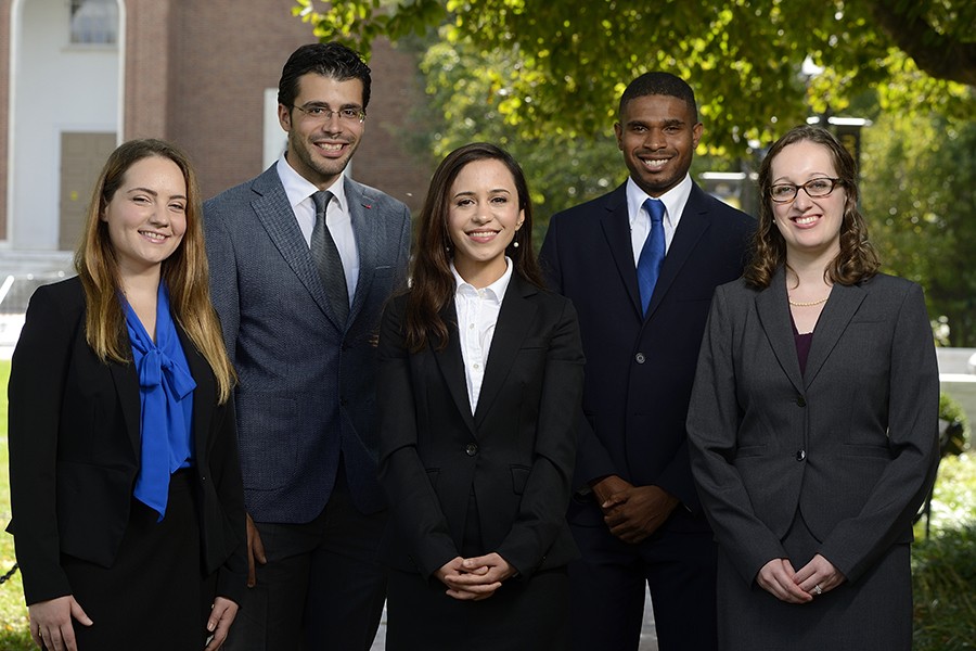 Johns Hopkins University Siebel Scholars (from left) Adriana Blazeski, Berk Gonenc, Shiva Razavi, Quinton Smith, and Lindsay Clegg