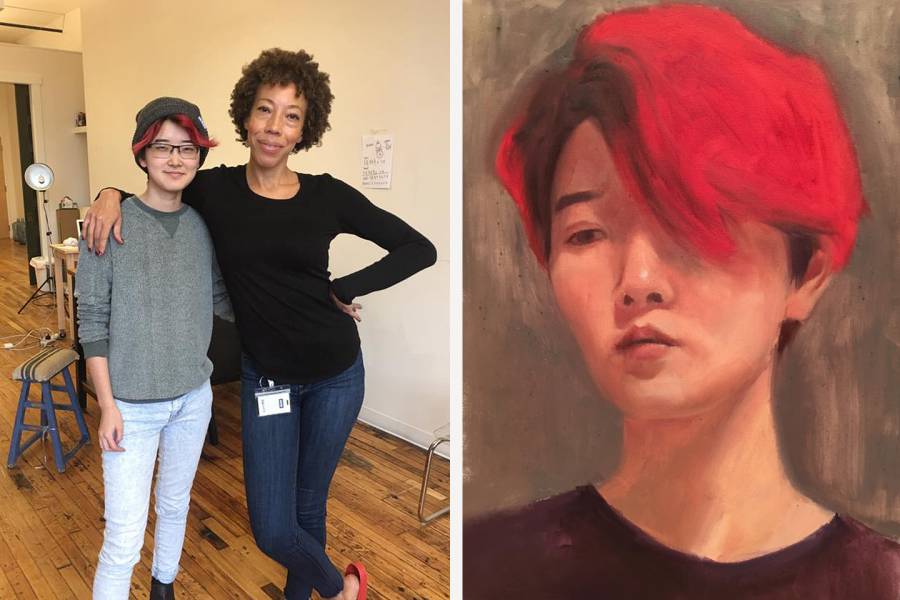 Composite image of Victoria Yeh and Amy Sherald and a portrait