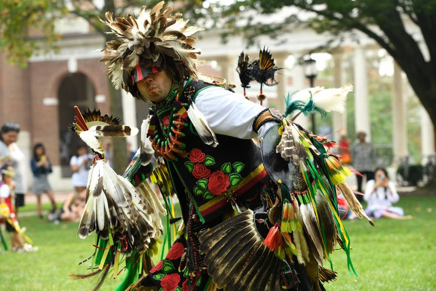 Dancers perform at the 2018 Indigenous Peoples Day Pow Wow