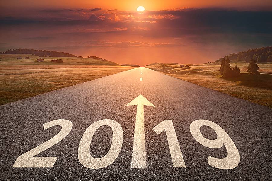 Arrow on highway points ahead to 2019