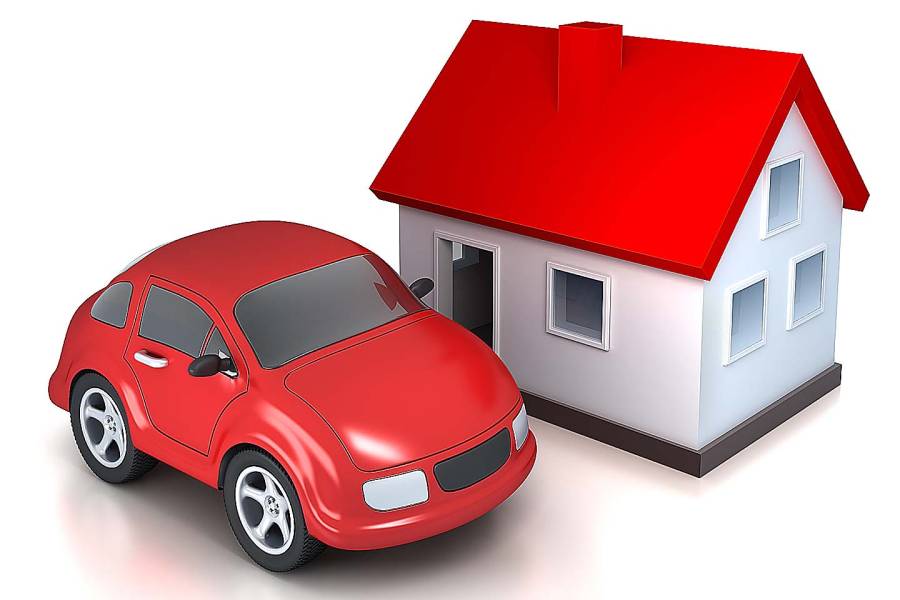 3-D rendering of a cartoonish car and house