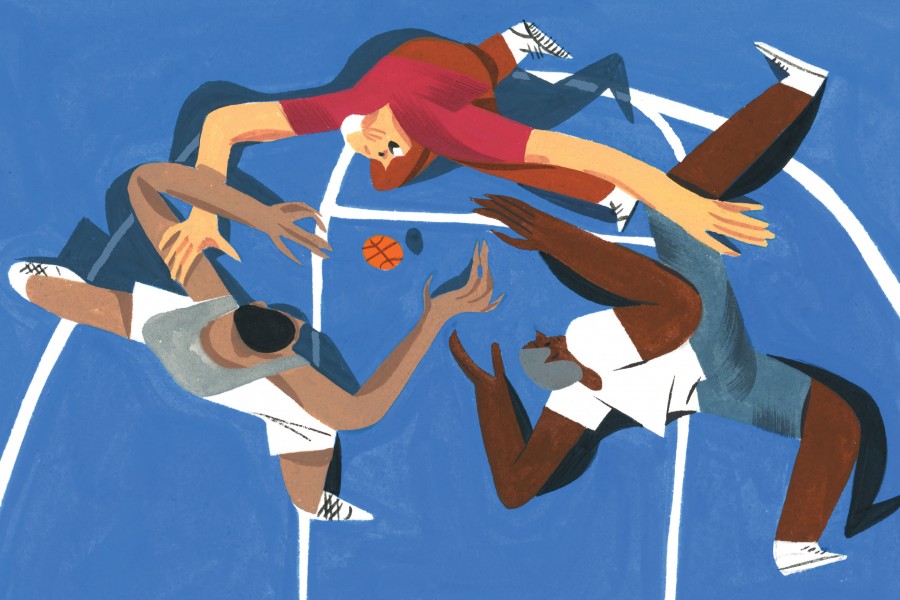 Illustration of men playing basketball