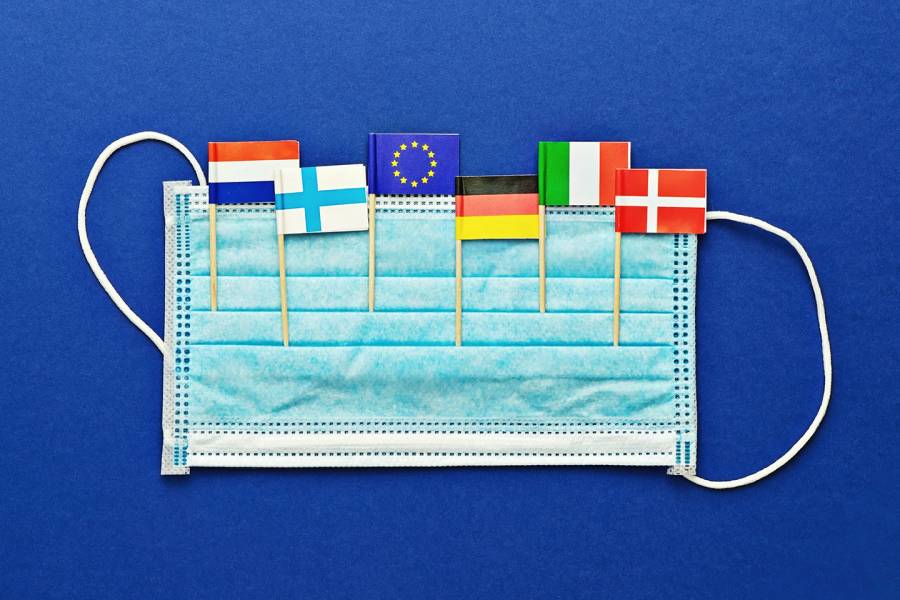 Flags of EU nations in a face mask