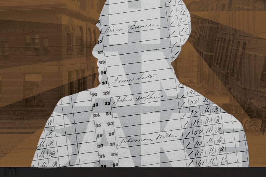 the silhouette of Johns Hopkins made out of historical census records