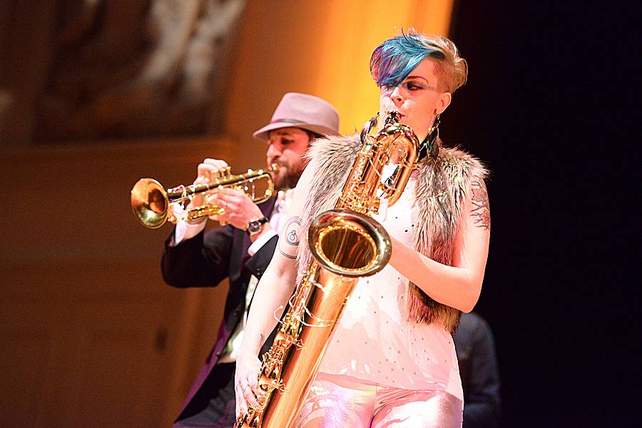 Saxophonist Jessica Keyes, performing in 2017