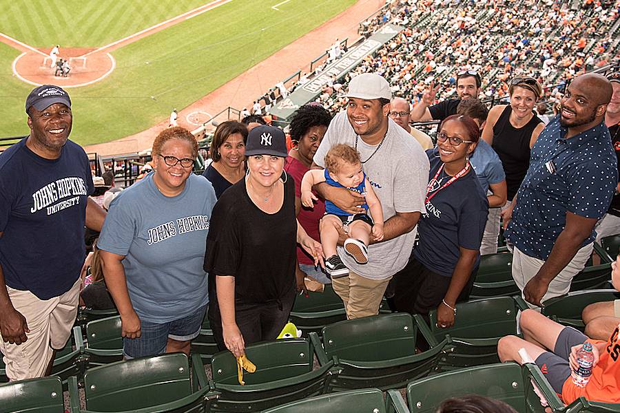 Johns Hopkins employees at Camden Yards in 2018
