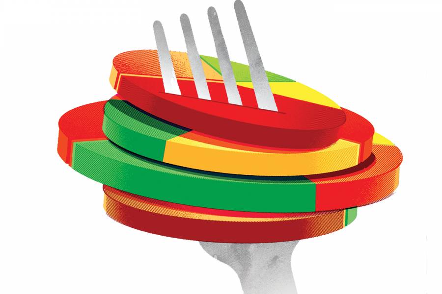 Illustration of pie charts speared on a fork