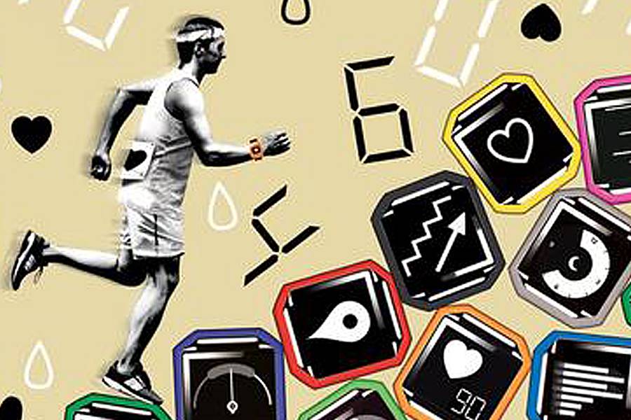 Illustration of various screens on fitness trackers