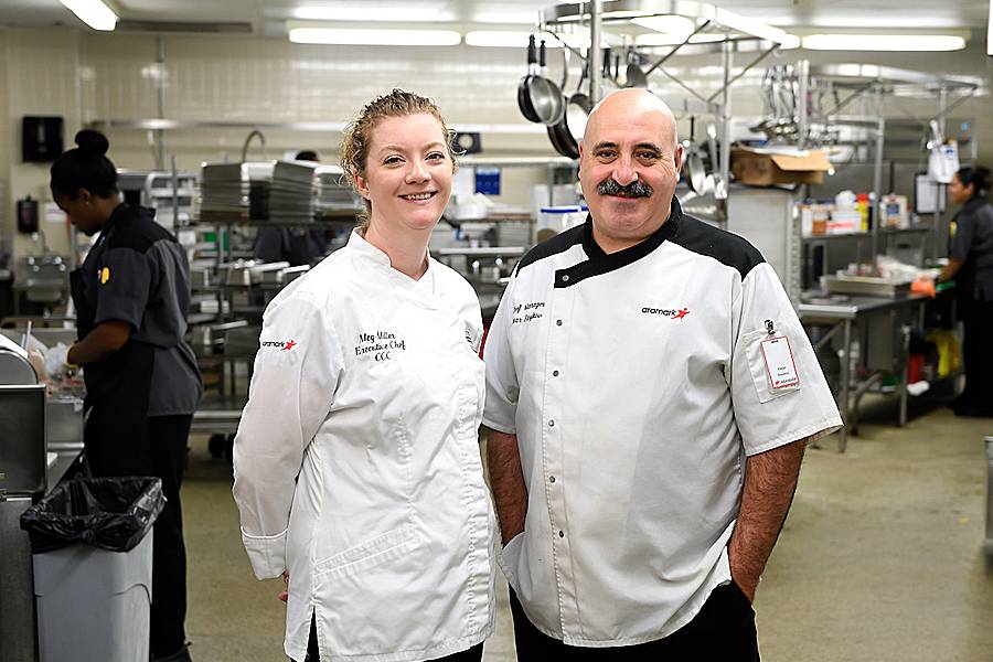 Meg Miller and Petar Stoykov in the Keswick Cafe kitchenMeg Miller and Petar Stoykov are among those who arrive at work each day before sunrise so that breakfast is ready for arriving employees.