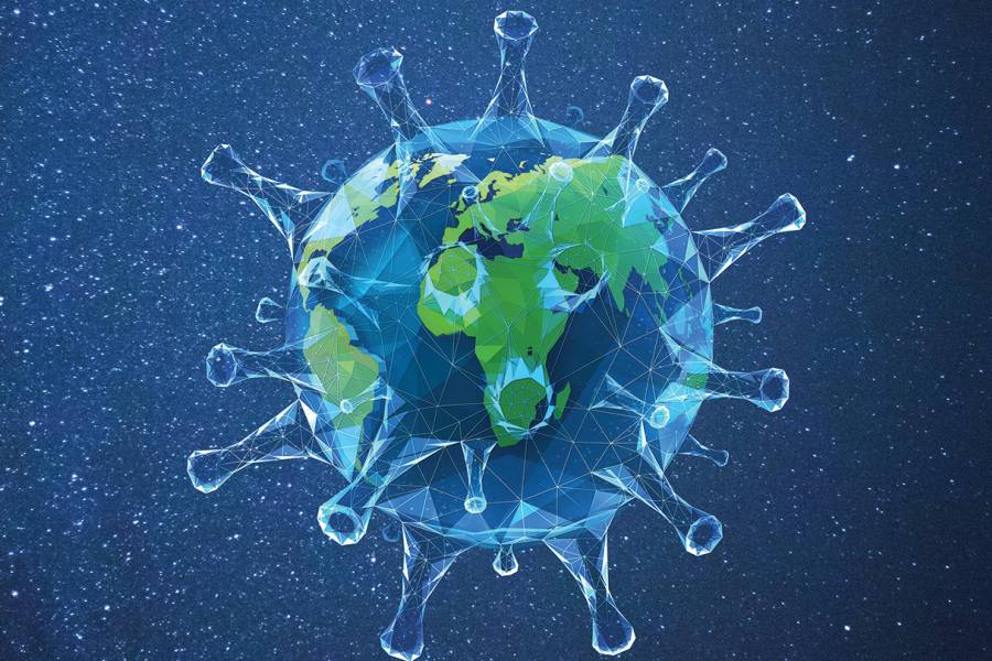 Illustration of the coronavirus surrounding the world