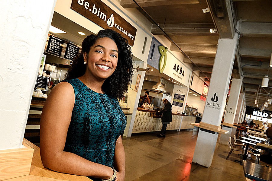 Kylie Patterson at R. House, a food hall near the Homewood campus whose vendors are all local businesses