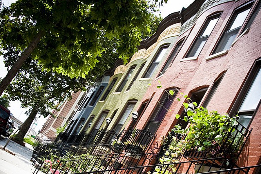 Colorful row houses in the Greenmount West neighborhood