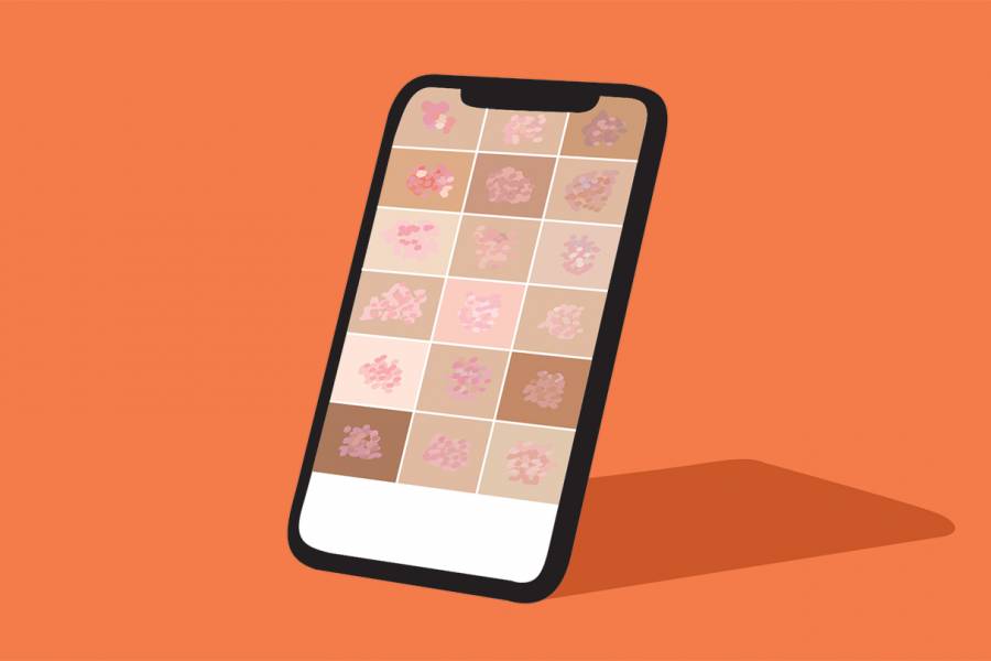 illustration of a cellphone displaying photos of rashes