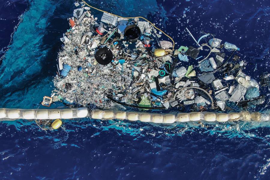 The Maker Buoy floating in the Great Pacific Garbage Patch