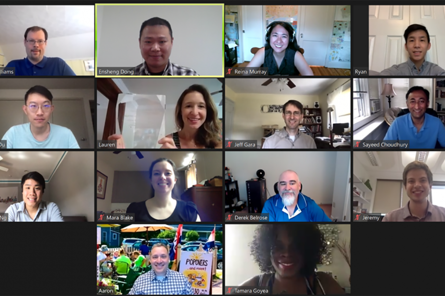 Screen shot of Zoom call with 14 people