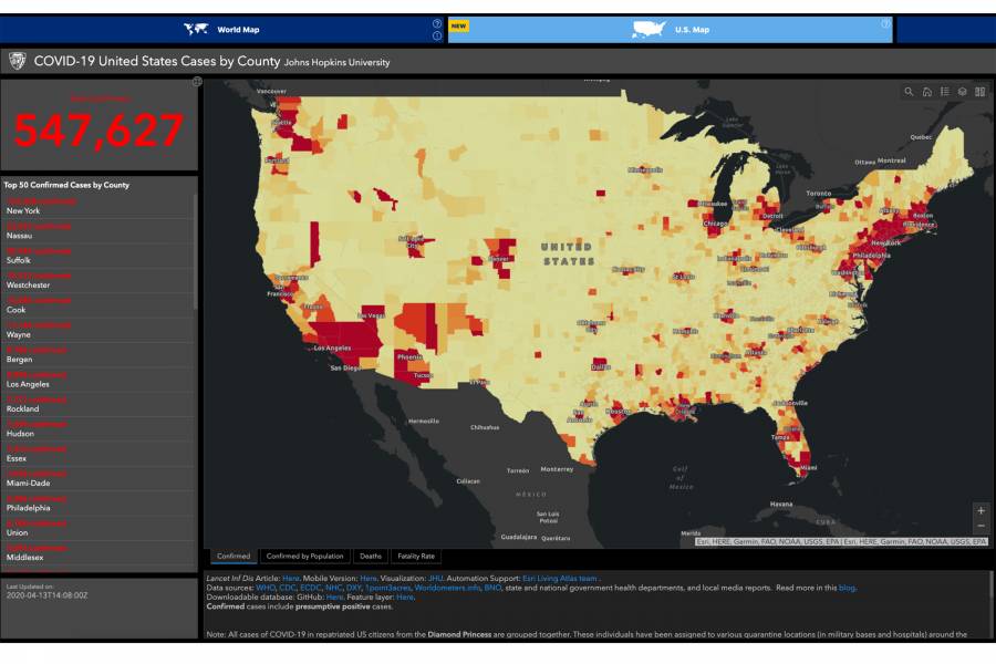 Johns Hopkins U.S. map screen capture