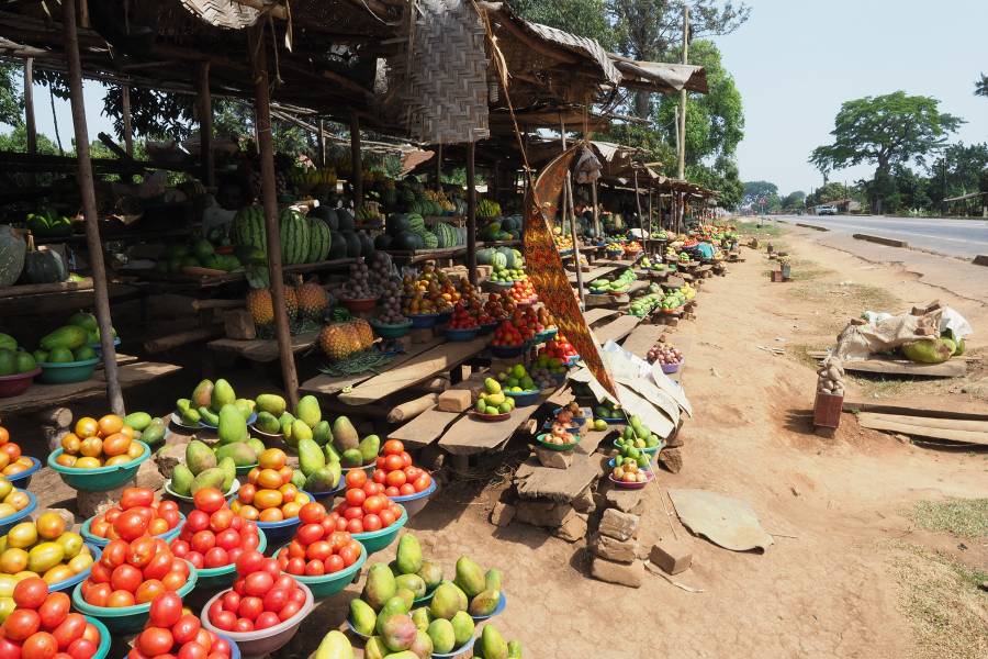 A market stand selling produce along a roadside
