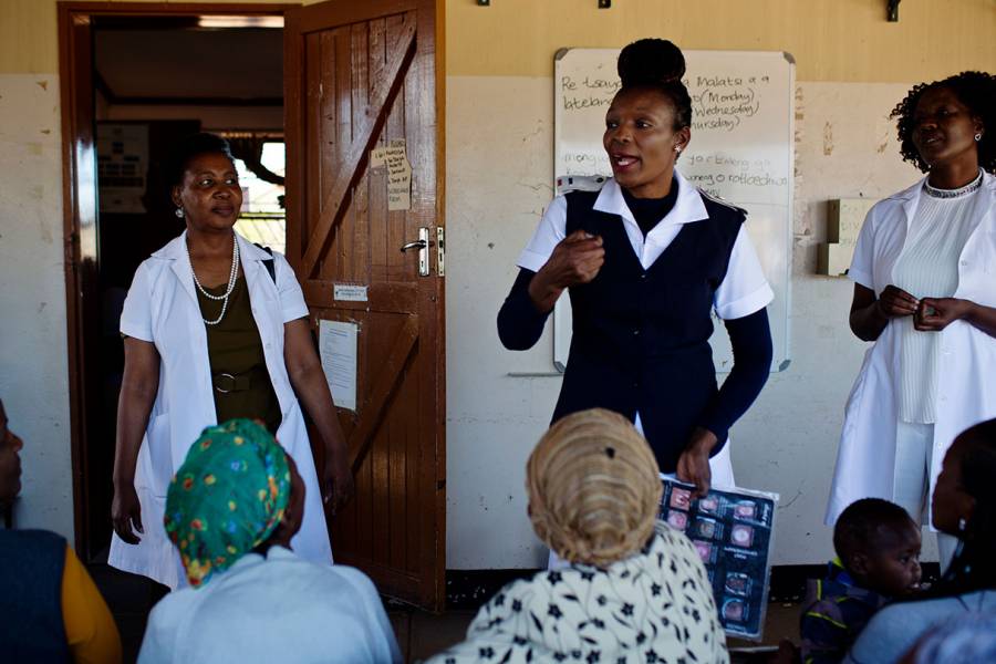 Molly Rammipi talks to patients at the Mandiba Clinic in Botswana