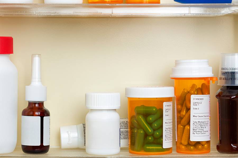 Bottles of prescription drugs inside a medicine chest