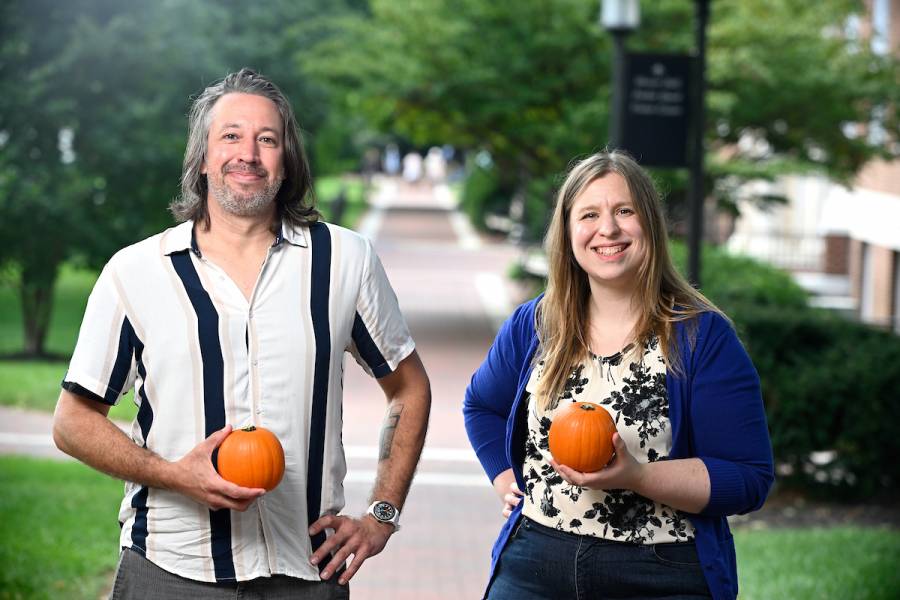 Jason Fischer and Sarah Cormiea with pumpkins