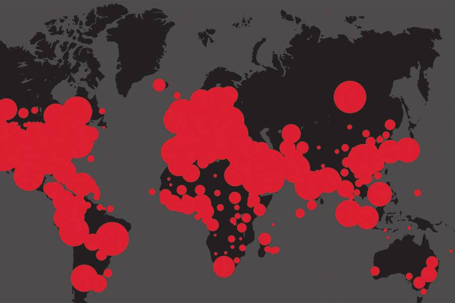 Map of the world is overtaken with red dots of various sizes
