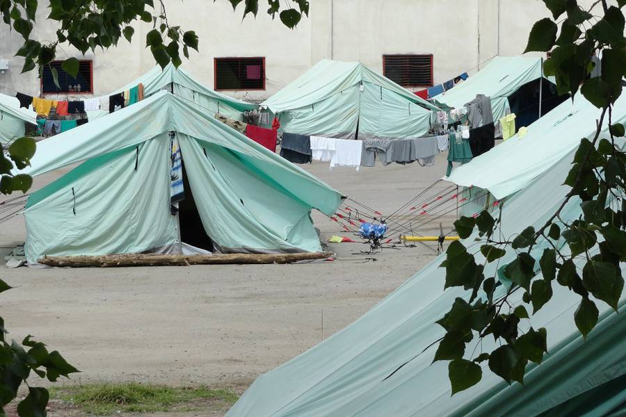 Tents in a military refugee camp in Greece