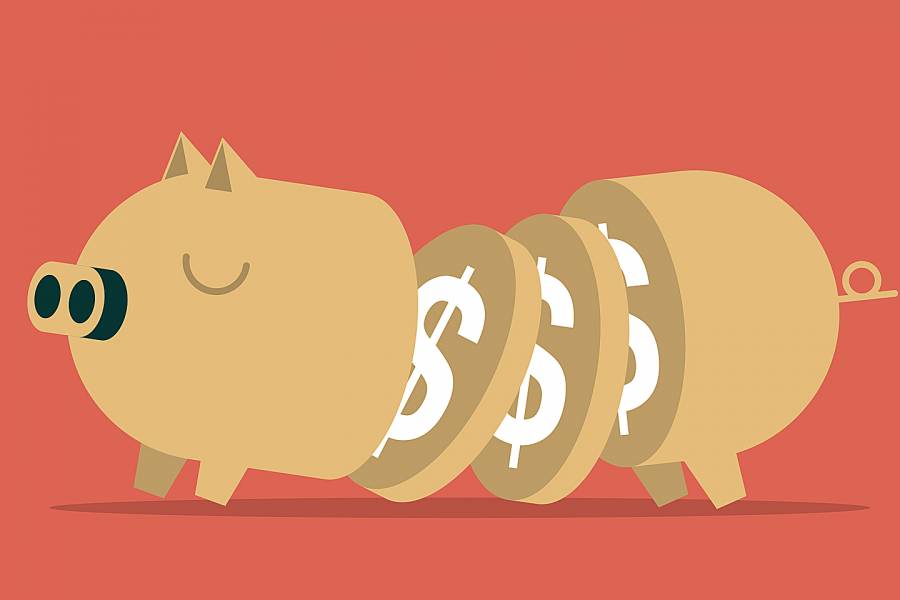 Whimsical drawing of pig with slices showing dollar signs
