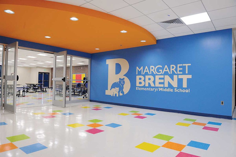 Side lobby and cafeteria at the Margaret Brent Elementary and Middle School