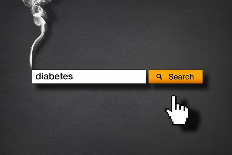 Search box that looks like a smoking cigarette with the word diabetes in it