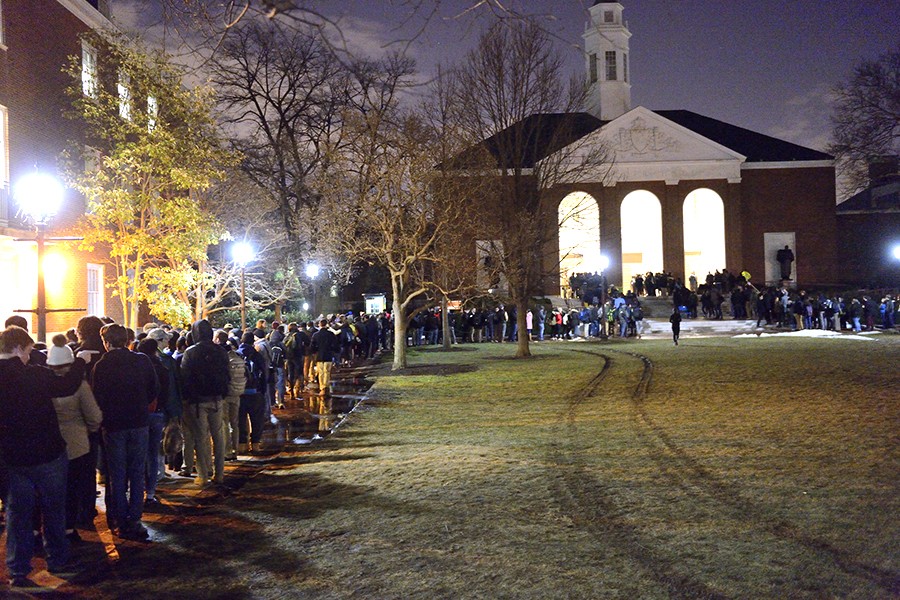 Large crowd lines up outside Shriver Hall