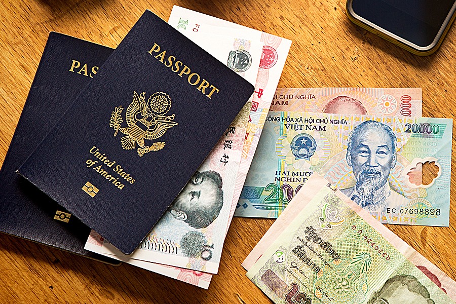 Passport and foreign currency.