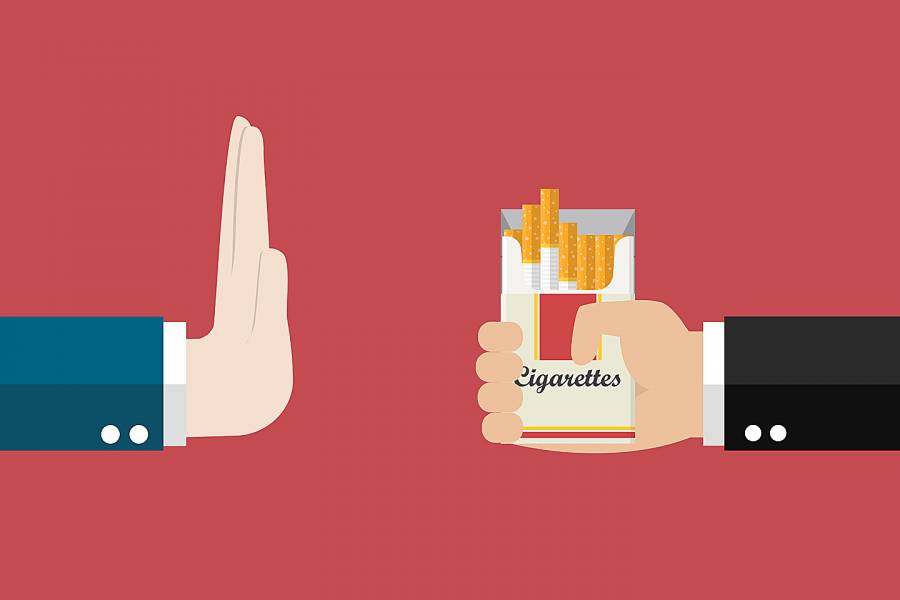 Illustration of hand indicating stop to cigarette offer