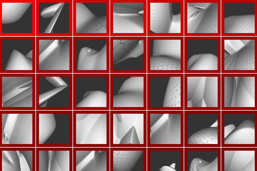 A collage of images from the study depicting abstract shapes on a dark background