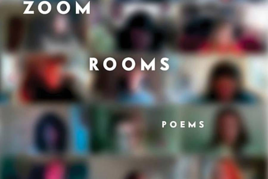 Cover image for the book 'Zoom Rooms,' which features a blurry image of a Zoom call