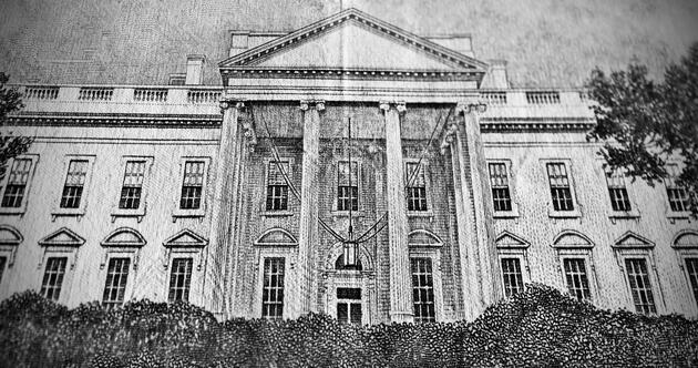 Black and white photo illustration of the White House