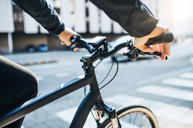 Man riding his bike to work